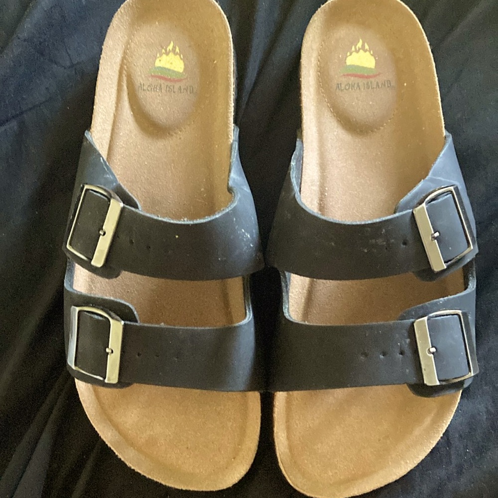 Aloha Island Black and Brown Buckle Sandals